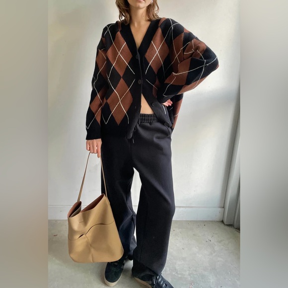 OAK + FORT Sweaters - OAK + FORT Oversized Argyle Cardigan